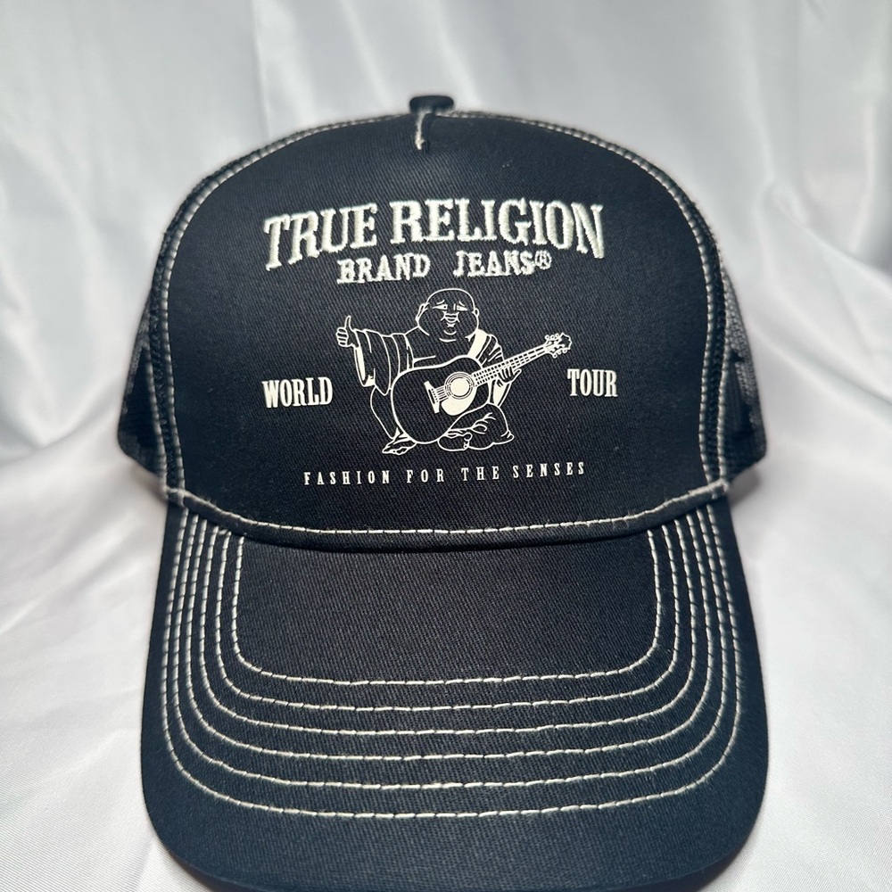 MENS TRUE RELIGION BUDDHA BLACK SNAPBACK ADJUSTABLE TRUCKER HAT ONE SIZE
